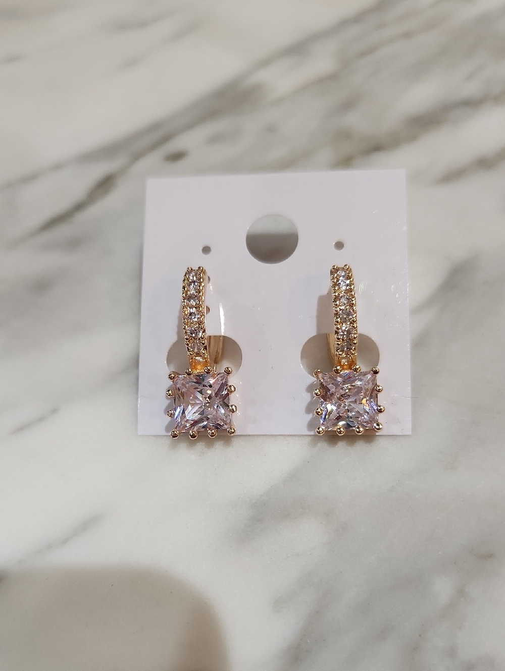 Gold-Tone  Halo Square Drop  Earrings
